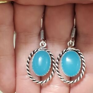 Silver 925° and Blue Genuine Peruvian Opal Earrings